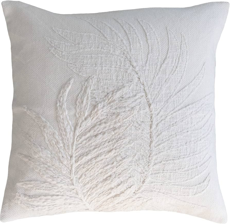 Bloomingville Creative Co-Op Cotton Pillow with Botanical Embroidery, Natural, 20''L x 20''W x 1'... | Amazon (US)