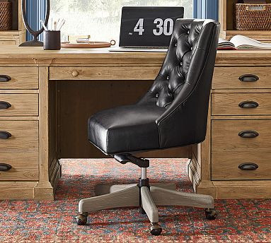 Hayes Tufted Leather Swivel Desk Chair | Pottery Barn (US)