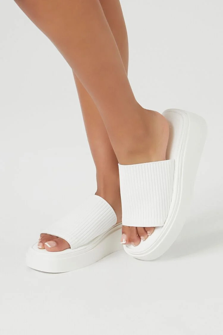 Women's Ribbed Flatform Sandals in White, 7 | Forever 21 (US)
