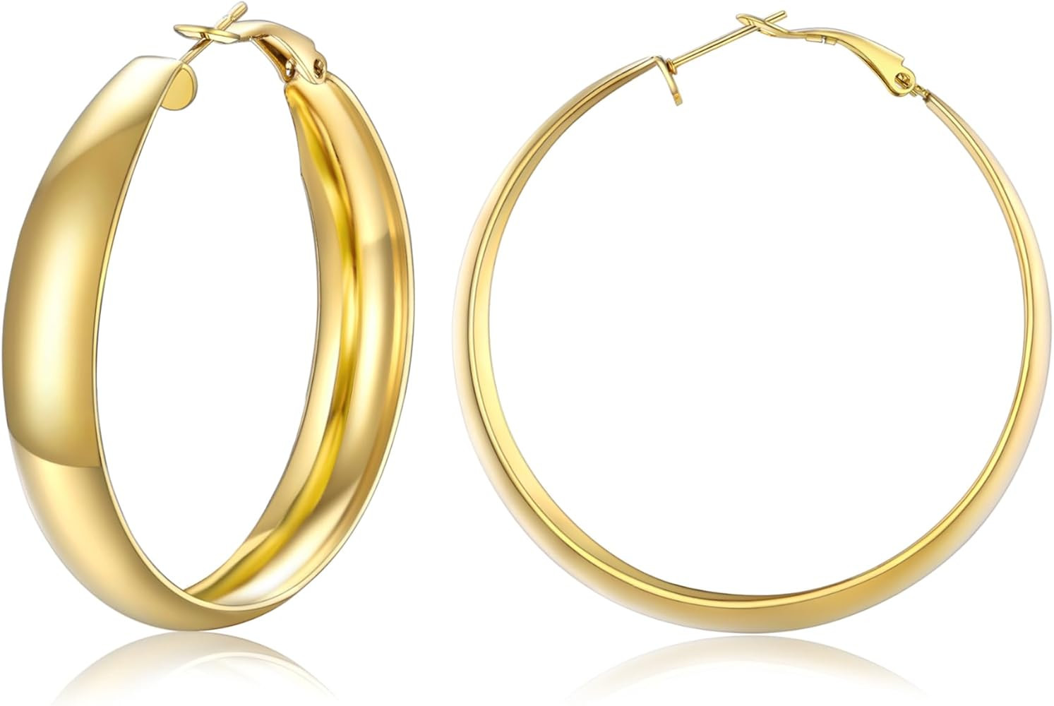 FOCALOOK 14K Chunky Gold Hoops, Hypoallergenic Lightweight Large Thick Wide Silver Hoop Earrings ... | Amazon (US)