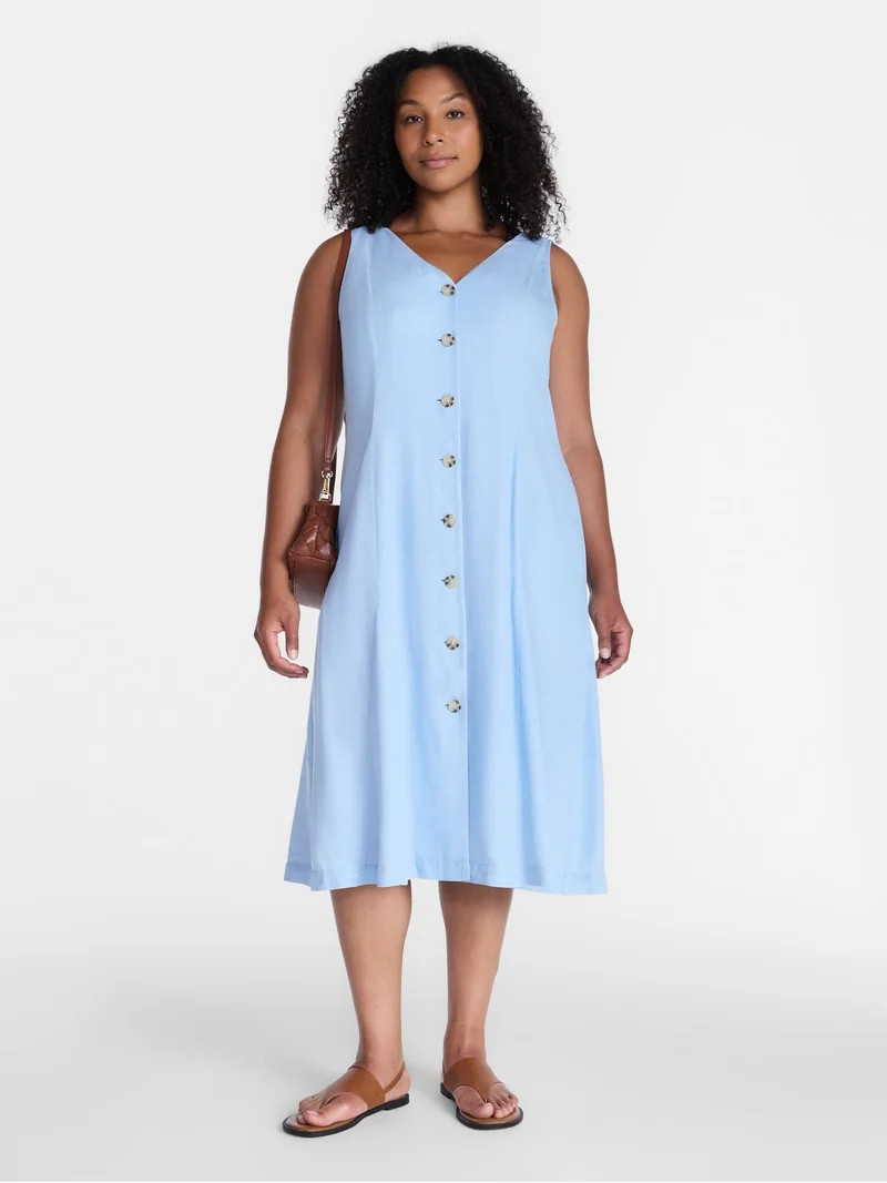 Time and Tru Women's Sleeveless Fit and Flare Midi Dress, Sizes XS-XXXL | Walmart (US)