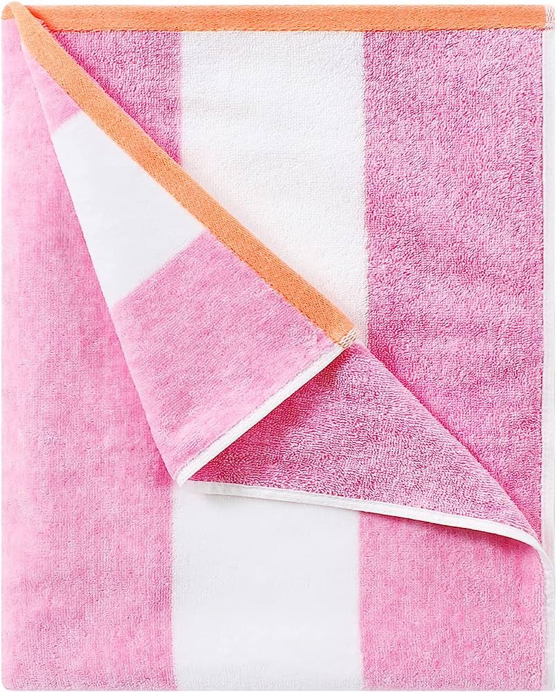 Fluffy Oversized Beach Towel - Plush Thick Large 70 x 35 Inch Cotton Pool Towel, Rose Red Striped... | Amazon (US)