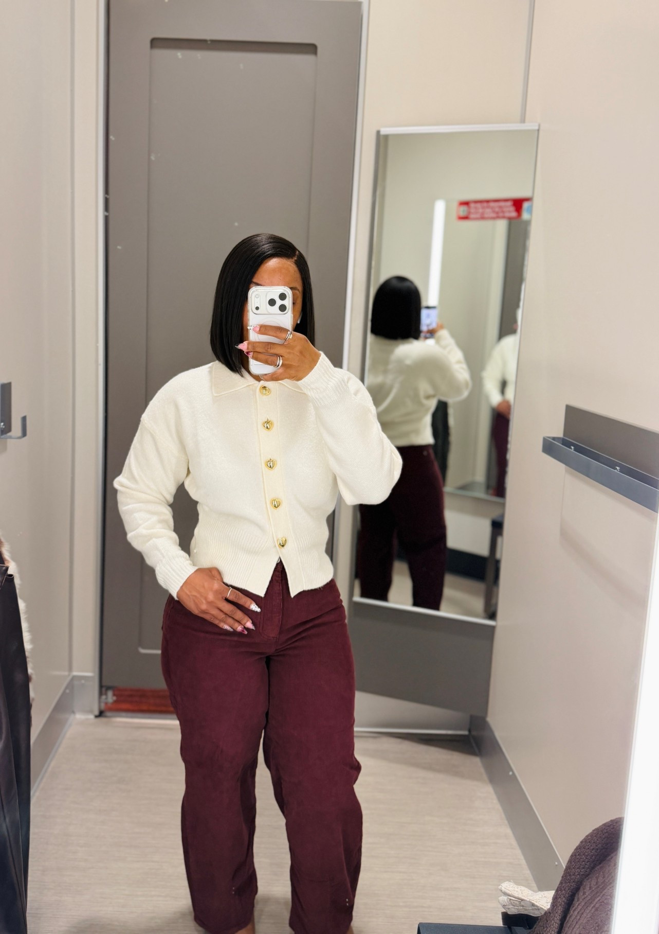 Such a cute look. Loved these corduroy barrel jeans in a size 6. Very comfy and flattering. They offer the regular and longer length on the website. This sweater is in a size small. A good fit and comfortable on, not too hot and love the button details. 

#LTKHoliday #LTKFindsUnder100 #LTKSeasonal