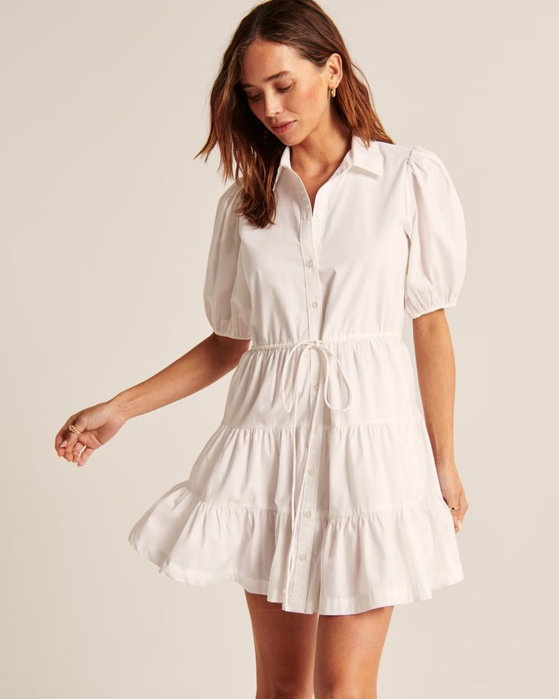 Easy Waist Puff Sleeve Poplin Shirt Dress | Abercrombie & Fitch (US)