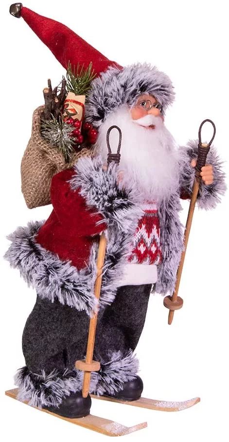 Kurt Adler 11.6-Inch Fabric Skiing Santa with Gift Bag Table Piece | Walmart (US)