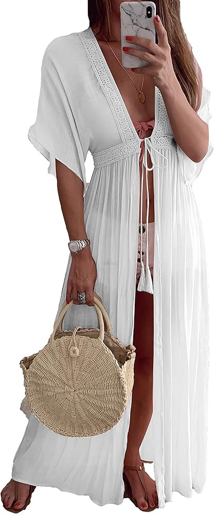 Akivide Swim Cover Up for Women Beach Coverups Lace Long Open Front Bikini Kimonos Cardigan with ... | Amazon (US)