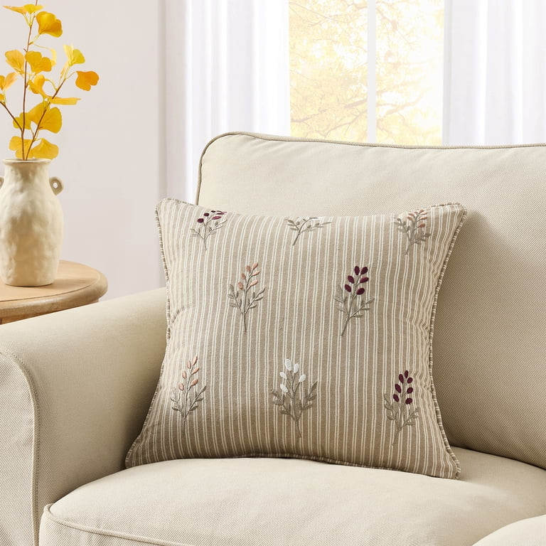 My Texas House 18 in x 18 in Taupe Autumn Embroidered Flowers Decorative Pillow | Walmart (US)