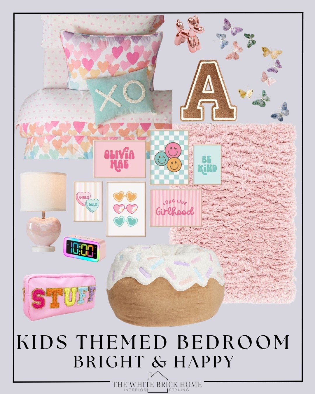 Bright, happy and fun decor for a girls bedroom! Full of pastels and rainbow colors, this girls bedroom mood board is full of fun gift ideas for girls.

Girls room, girls bedroom, kids room, kids bedroom, girls room decor, girls room decor ideas, girls room bedroom, tween girl, tween girl bedroom, rainbow bedroom, bright bedroom, happy girls bedroom, girls room bean bags, girls room rug, pink bedroom, girls room lamp, girls room wall light, bedroom, bed, girls room decor, bedding, girls room bedding, pottery barn, pottery barn teen, Amazon, wayfair, Etsy
