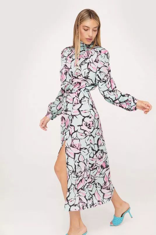 Abstract Floral High Neck Midi Dress | Nasty Gal (US)