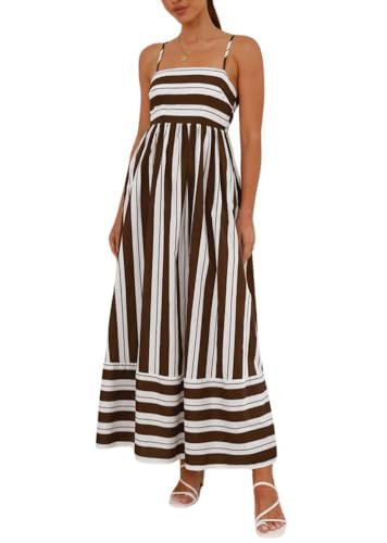 chouyatou Women's Summer Striped Spaghetti Strap Maxi Dress Boho Flowy Swing Back Smocked Beach S... | Amazon (US)