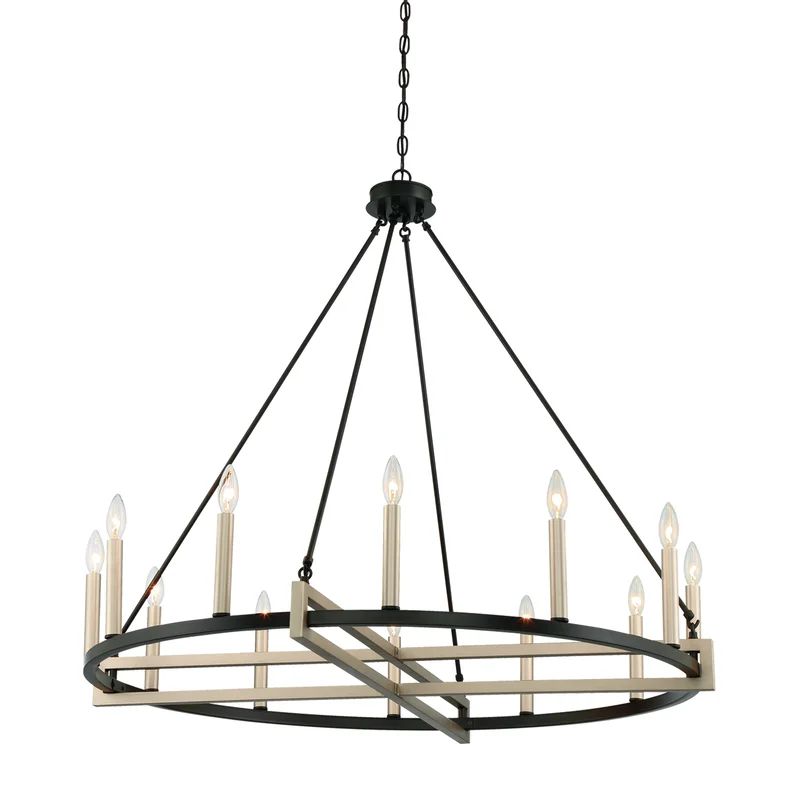 Wilburton 12 - Light Candle Style Wagon Wheel Chandelier with Wood Accents | Wayfair Professional