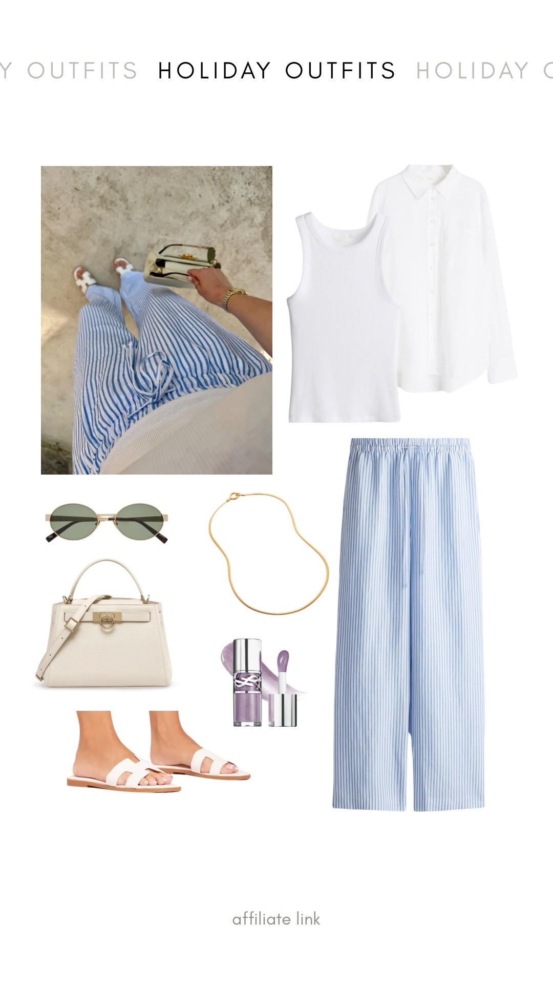 White linen shirt, white racer vest top, blue and white striped linen blend trousers all from H&M, white ego h sandals, ysl lilac lipgloss, saint laurent sunglasses & gold accessories 

#LTKstyletip #LTKsummer #LTKuk