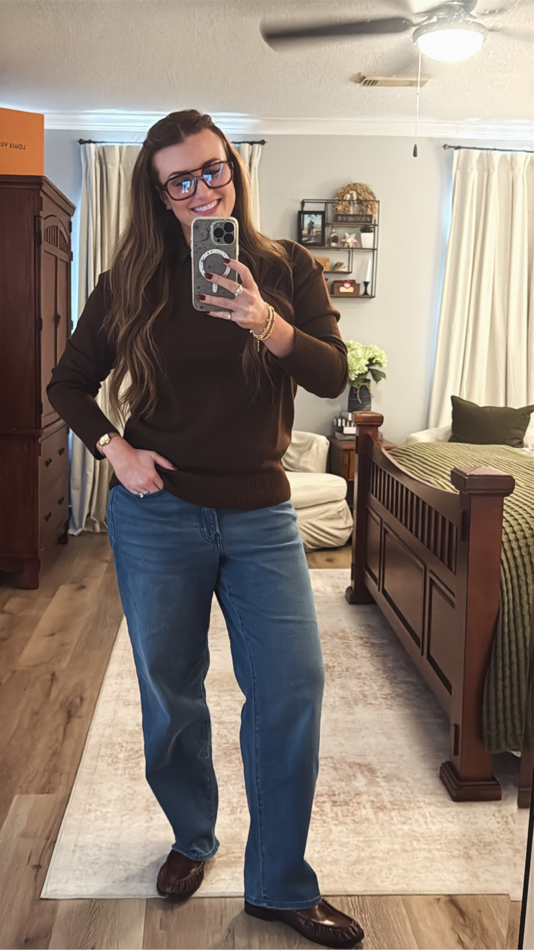Sharing today’s OOTD! I’m wearing a size medium in the sweater and size 10 in the jeans. I’m 5’7 for height reference. Happy Friday! #workfromhome #casual #ootd 

#LTKdayinmylife #LTKOver40 #LTKootd