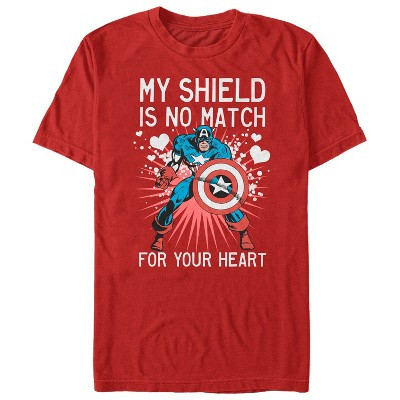 Men's Marvel Valentine Captain America No Shield For Heart  T-Shirt - Red - Small | Target