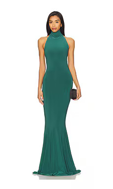 Norma Kamali x REVOLVE Halter Turtle Fishtail Gown in Mountain Green from Revolve.com | Revolve Clothing (Global)