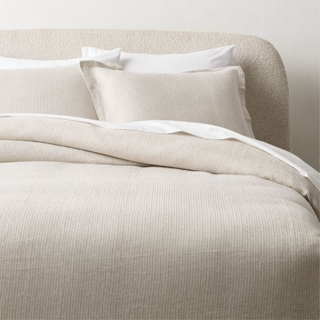 Sonnet Warm White and Cool Grey EUROPEAN FLAx-Certified Linen and Cotton King Duvet Cover | CB2