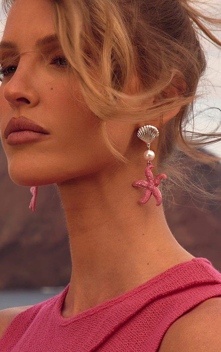 Pink Shell & Starfish Detail Statement Earrings | PrettyLittleThing UK