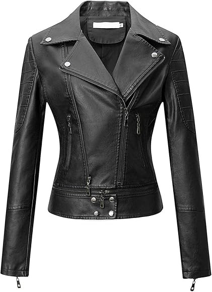 Tanming Women's Faux Leather Moto Biker Short Coat Jacket | Amazon (US)