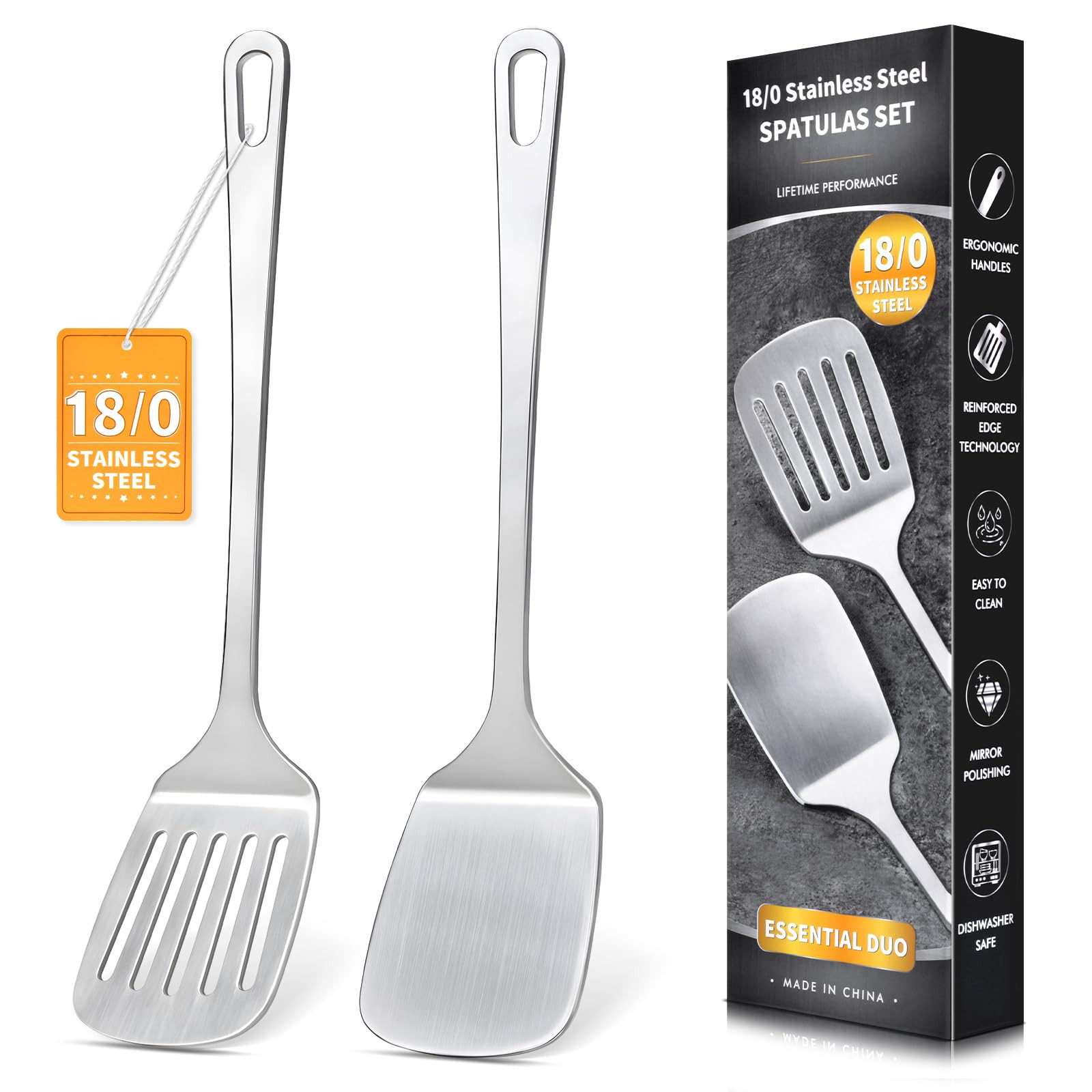 2 Pcs Stainless Steel Spatulas Set, Metal Spatula Solid & Slotted Turner, Heavy Duty Sturdy Spatu... | Amazon (US)
