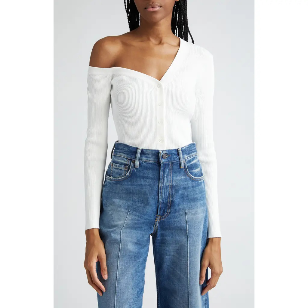 STAUD Craftsman One-Shoulder Rib Cardigan in Ivory at Nordstrom Rack, Size Medium | Nordstrom Rack