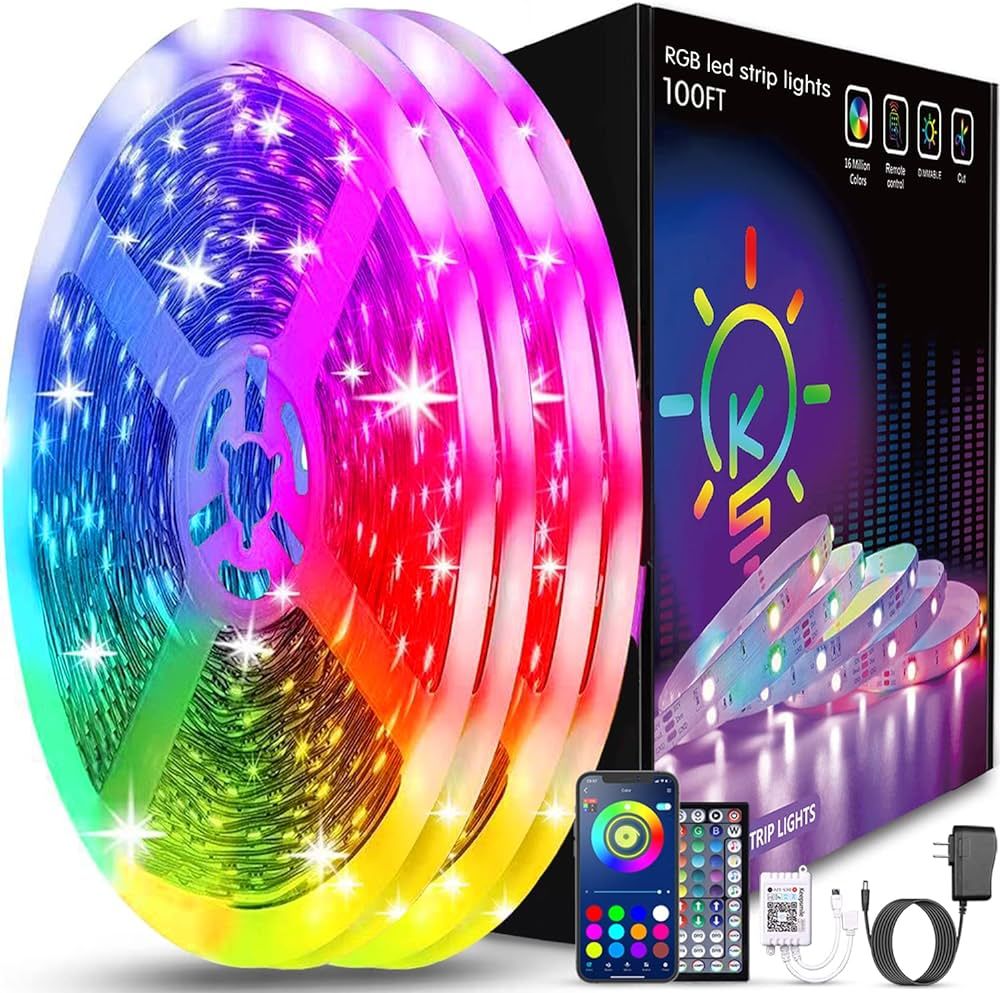 Keepsmile 100ft Led Strip Lights (2 Rolls of 50ft) Bluetooth Smart App Music Sync Color Changing ... | Amazon (US)