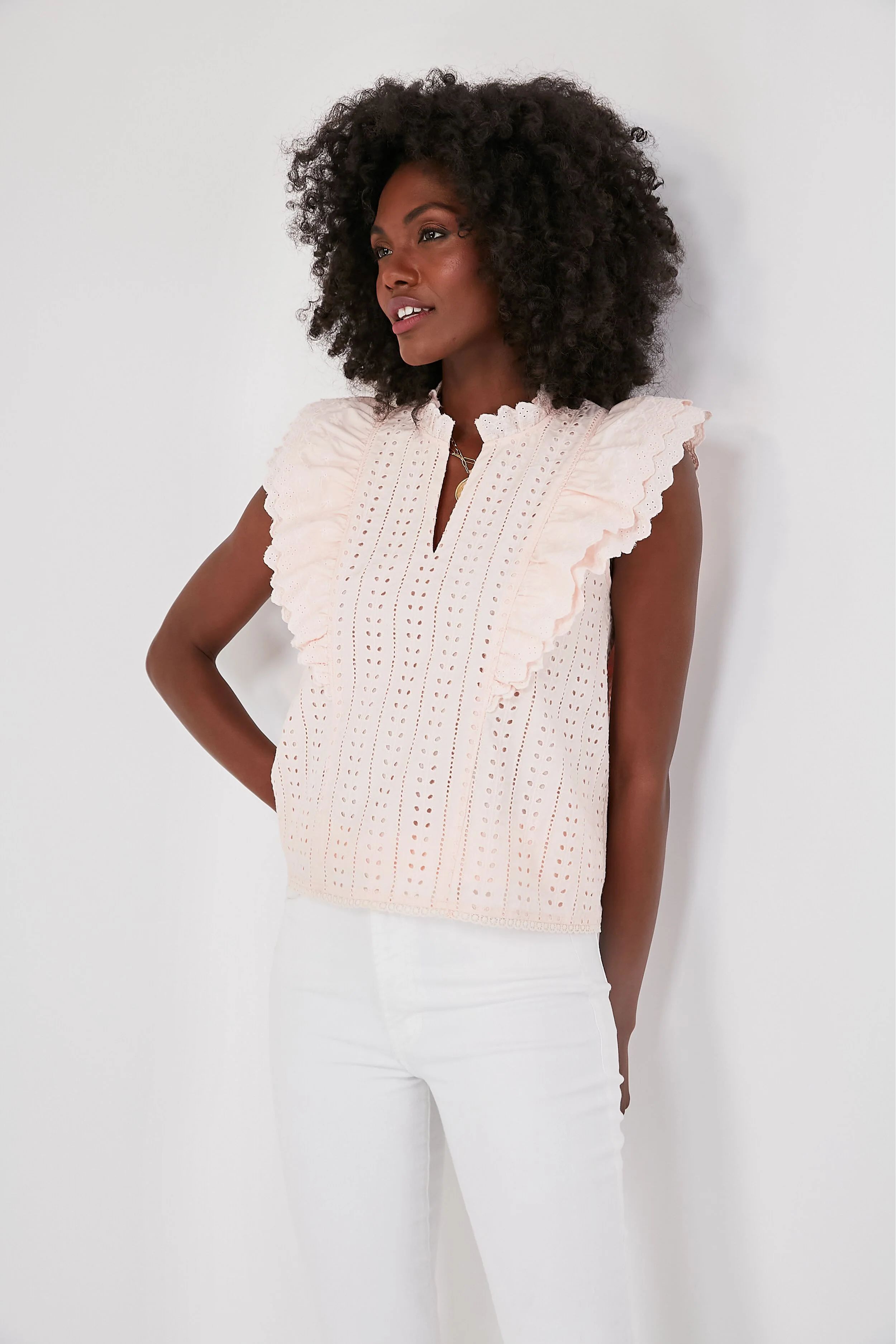 Light Pink Eyelet Balliet Blouse | Tuckernuck (US)