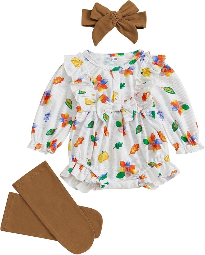 Newborn Baby Halloween Outfit Girl Pumpkin Ghost Onesie Bubble Romper Infant Long Sleeve Top Fall... | Amazon (US)