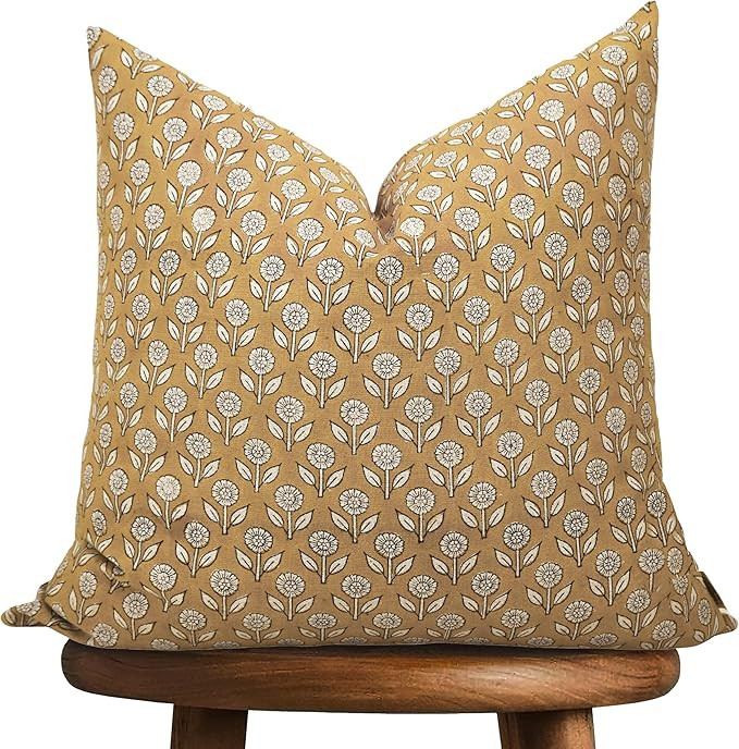 Hand-Block Printed, Artisan-Made Neutral Accent Throw Pillow Covers- 100% Cotton Cushion for Sofa... | Amazon (US)