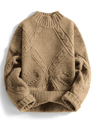 Aelfric Eden Women's Oversized Cable Knit Chunky Sweater Mock Neck Long Sleeve Heart Knit Pullover Sweater 2025 Fall Outfit Khaki lMedium | Amazon (US)