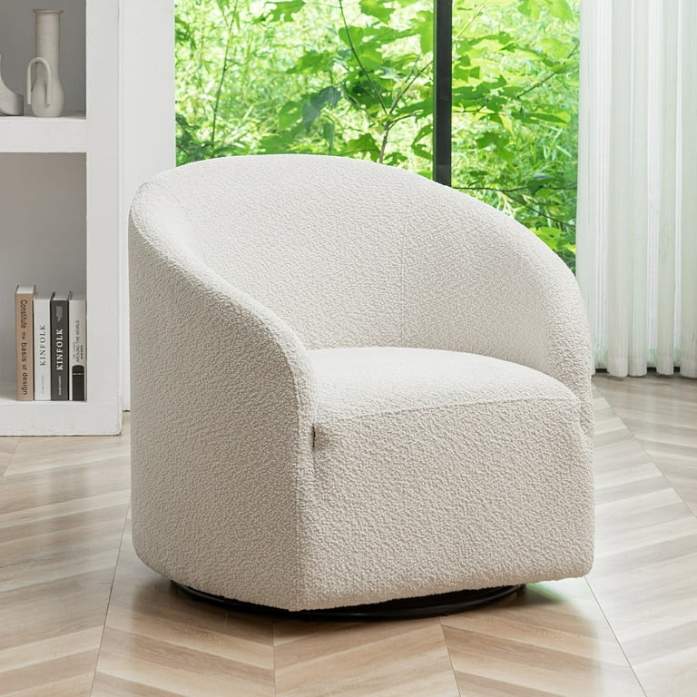 KINWELL Boucle Upholstered Swivel Barrel Chair | Walmart (US)