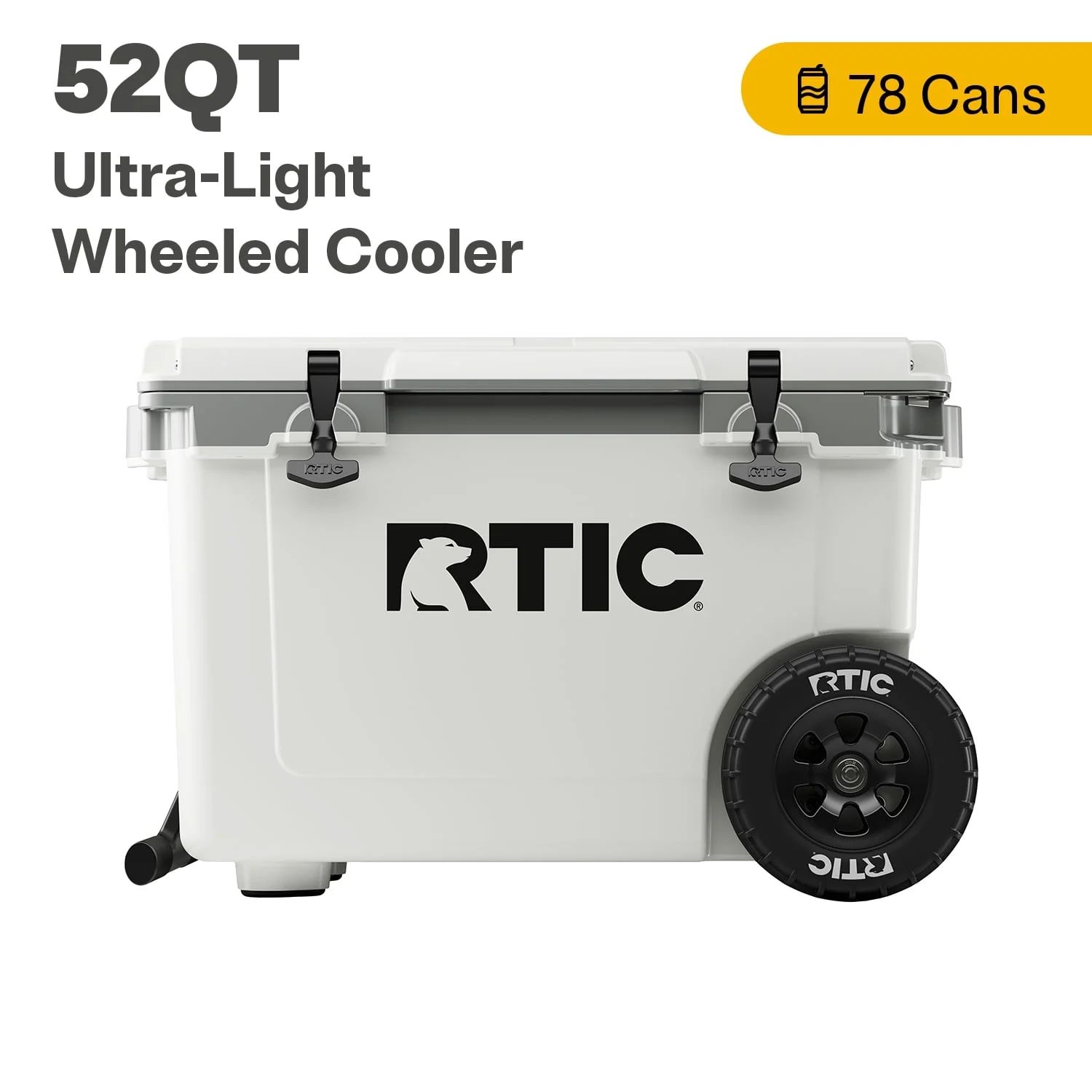 RTIC 52 QT Ultra-Light Wheeled Hard-Sided Ice Chest Cooler, White and Grey, Fits 78 Cans | Walmart (US)