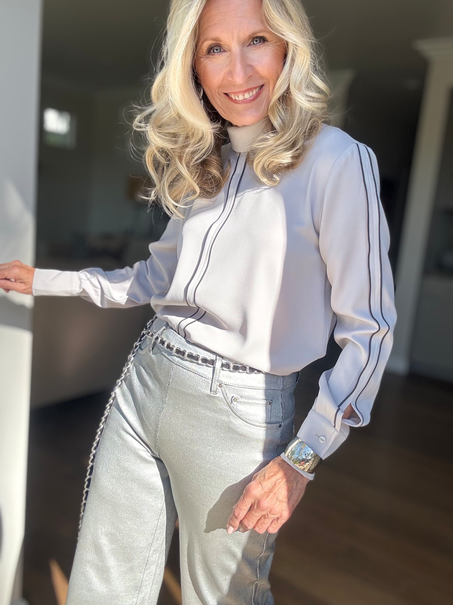 How to start wearing your “casual” holiday looks in November. What does that look like?

Holiday 2025 Collection @lyssenewyork is out and here are two fabulous pieces taking your everyday look up a notch for the holidays.

These wide leg jeans are metallic coated. Look at that sparkle in the sunlight!

This reverse collared blouse “Lisandra” is in this beautiful pearl grey color.

Both pieces are machine washable, have 4-way stretch, and resists wrinkles. Perfect for travel!

Lyssé made this collection thoughtfully for women, by women. Packed with timeless outfitting, for long lasting and elevated looks.

Follow me for more 50+ holiday style inspiration.

#LTKOver40 #LTKStyleTip #LTKHoliday