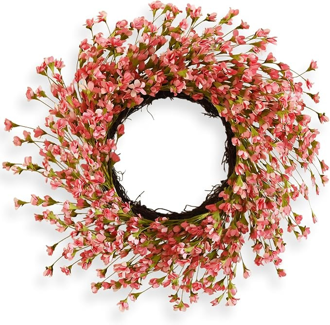Pink Spring Wreath for Front Door, 24 Inch Artificial Cherry Wreath for Home Decor, Spring Door W... | Amazon (US)