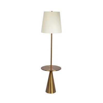 Celestial Modern Floor Lamp with Brass Accent Table - Large White Linen Shade, Contemporary Lighting for Living Room & Bedroom | Wayfair North America