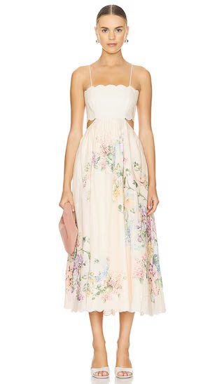 Halliday Scallop Midi Dress in Cream Watercolour Floral | Revolve Clothing (Global)