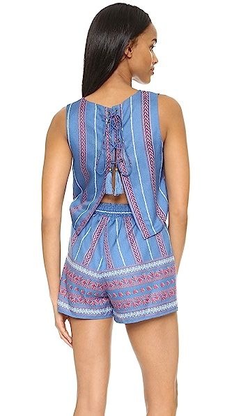 Border Print Open Back Romper | Shopbop