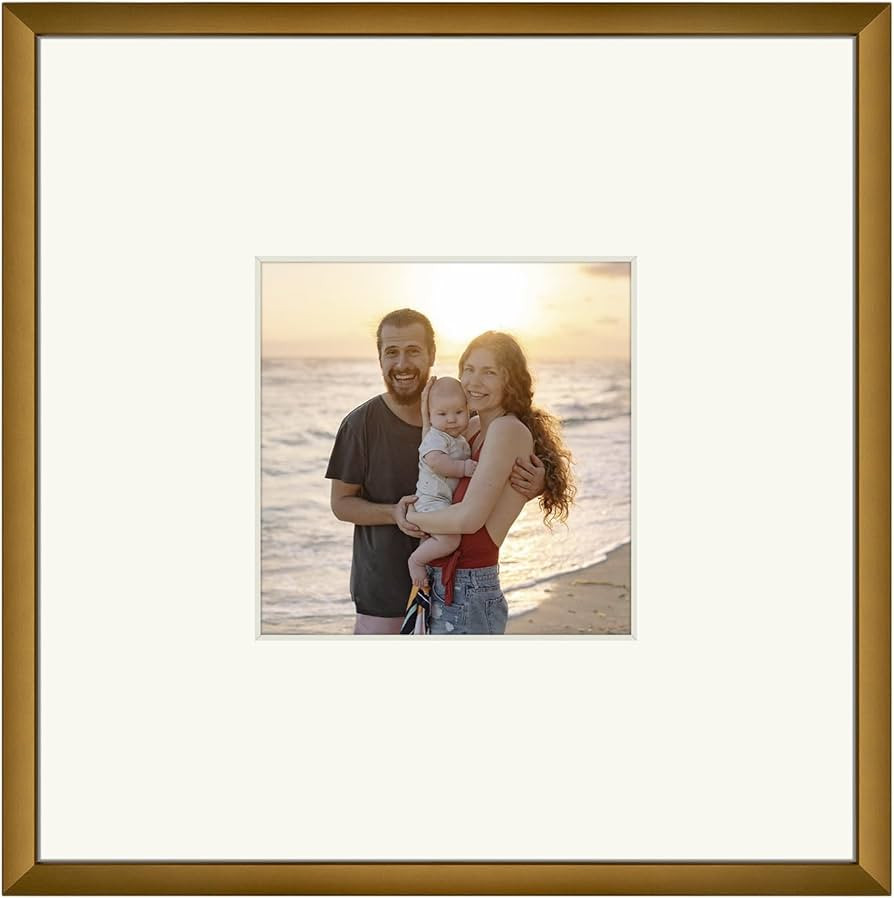 Frametory, 8x8 Aluminum Frame for 4x4 Picture with Ivory Color Mat, Tabletop/Wall Display - Easel... | Amazon (US)