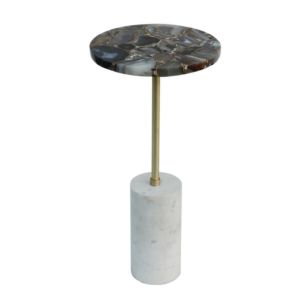 A&B Home Matte Brass, White Marble with Cylindrical Base End Table, Matte Brass/ White Marble | The Home Depot