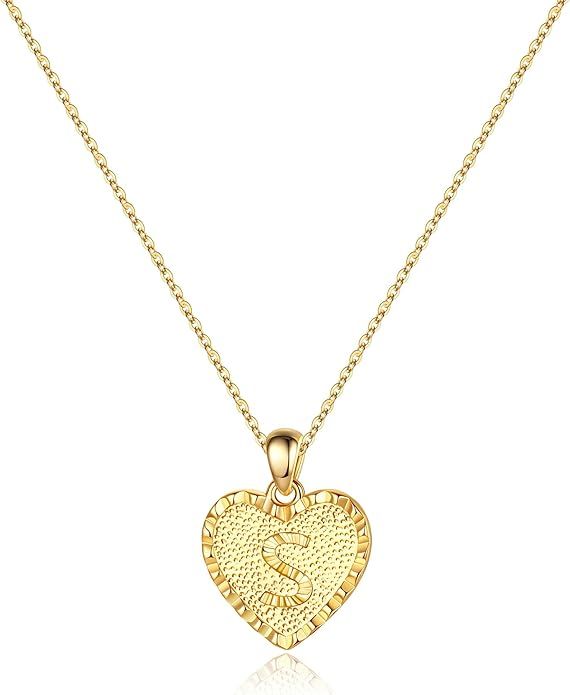 IEFSHINY Heart Initial Necklace for Women - 14K Gold Filled Dainty Heart Pendant Initial Letter N... | Amazon (US)