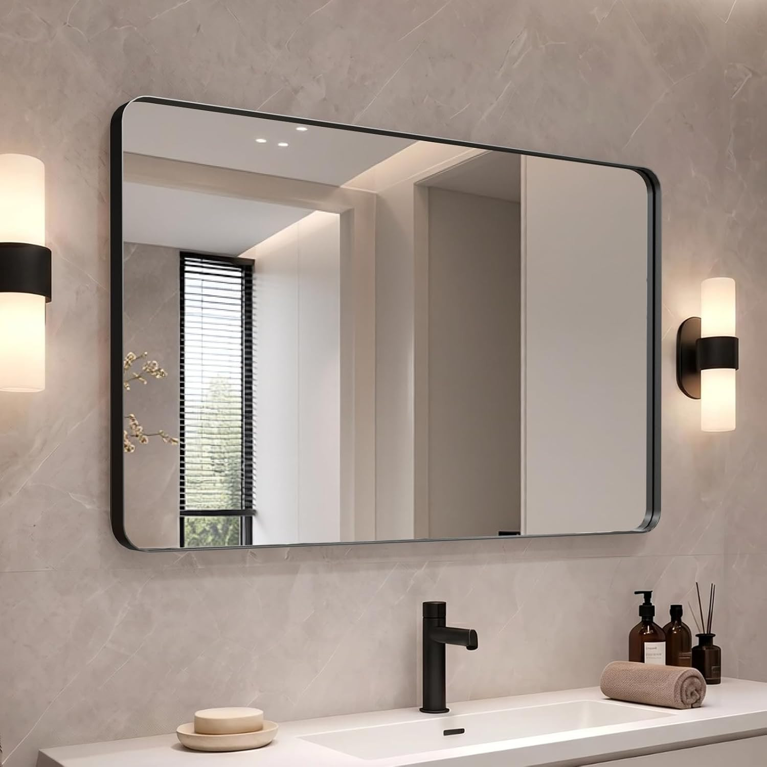 36"x24" Bathroom Vanity Mirror for Wall Aluminum Framed Farmhouse Rectangle | Amazon (US)