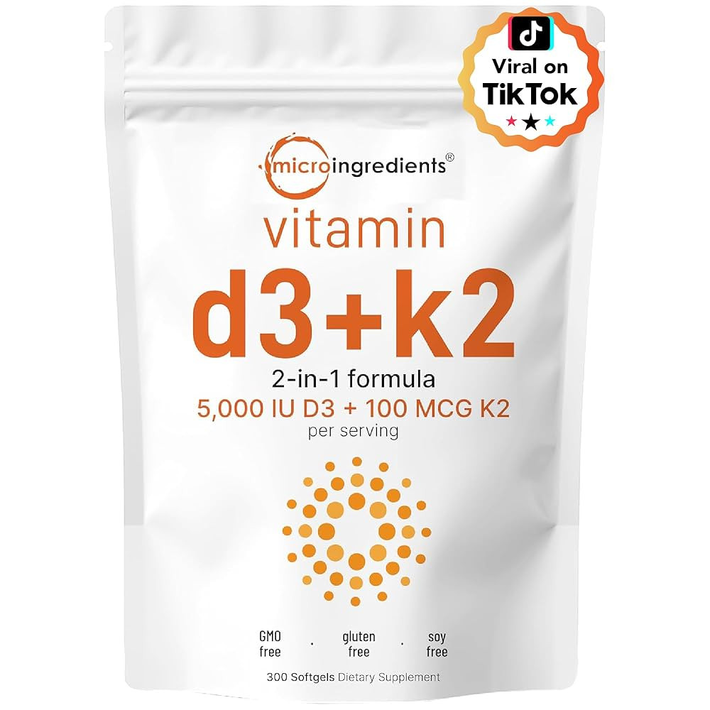 Micro Ingredients Vitamin D3 5,000 IU + K2 MK-7 100 mcg, 300 Softgels | 2-in-1 Bone, Immune & Hea... | Amazon (US)