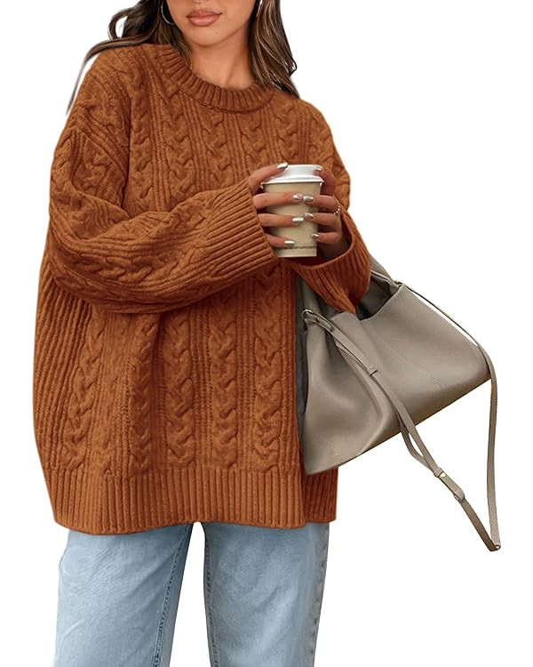 Okiwam Women's Oversized Sweaters Long Sleeve Crewneck Chunky Knitted Pullover 2024 Fall Fashion ... | Amazon (US)