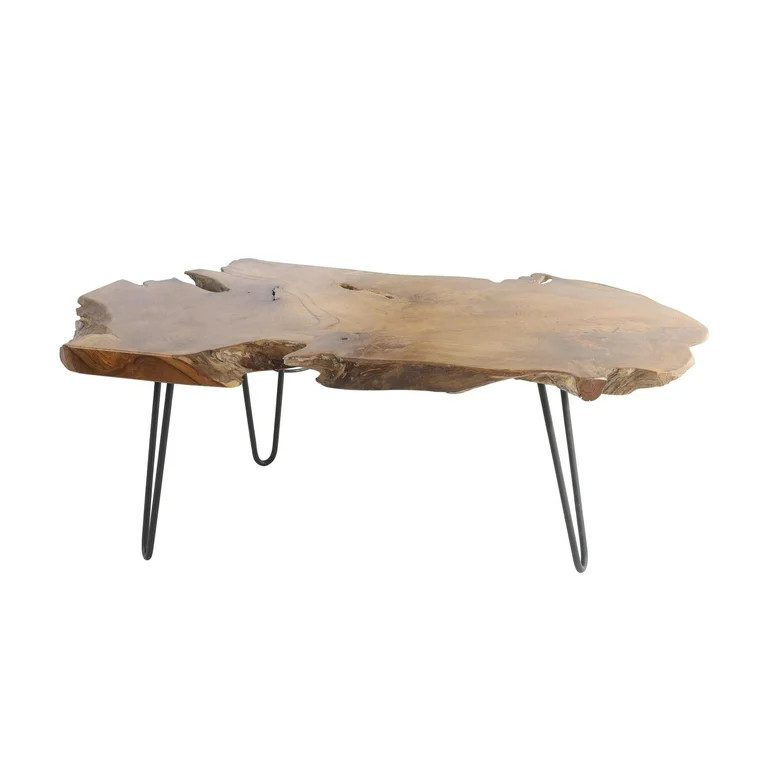 DecMode 43" x 17" Brown Teak Wood Handmade Live Edge Coffee Table with Black Metal Hairpin Legs, ... | Walmart (US)