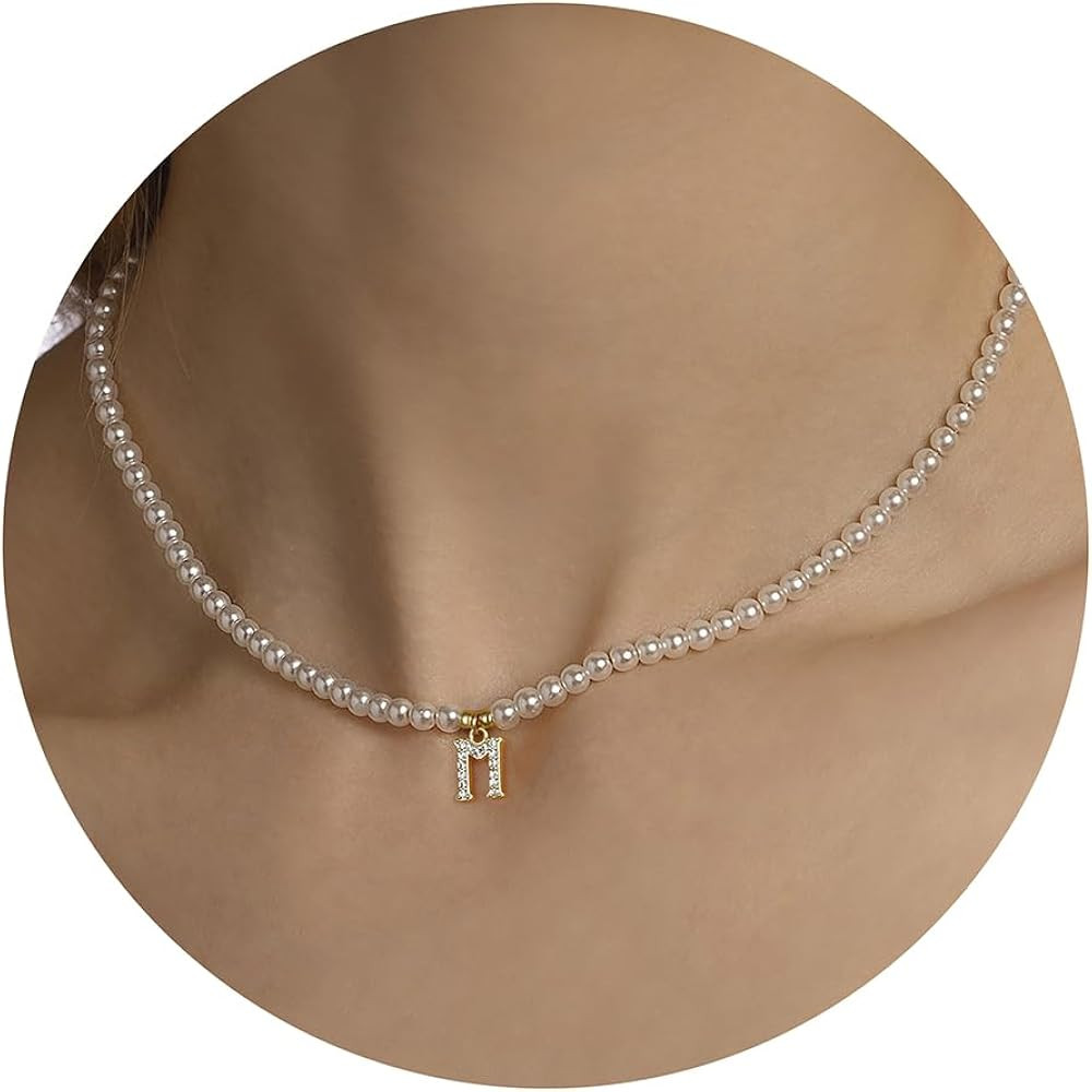 Yoosteel Valentines Day Gifts - Initial Pearl Necklaces for Women Trendy, 5MM Dainty Round Imitat... | Amazon (US)