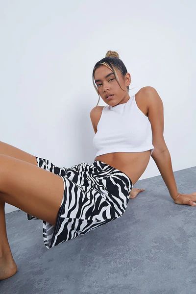 White Zebra Print Flippy Shorts | ISAWITFIRST UK
