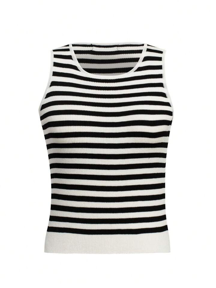 SHEIN BASICS Striped Pattern Crop Knit Top | SHEIN