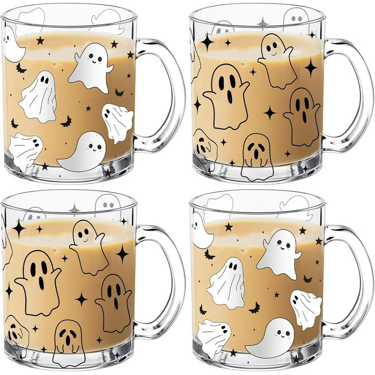 4 PCS 12oz Ghosts Glass Coffee Mugs with Handle Boo Basket Stuff Gifts Halloween Spooky Iced Coff... | Walmart (US)