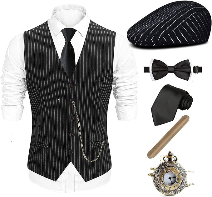 EFORLED 1920s Mens Costume Fedora Hat,Gatsby Gangster Vest,Vintage Pocket Watch,Pre Tied Bow Tie,... | Amazon (US)