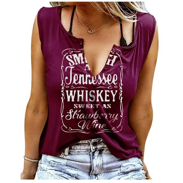 MOSHU V-Neck Womens Tank Tops Letters Print Country Music Tops for Women | Walmart (US)