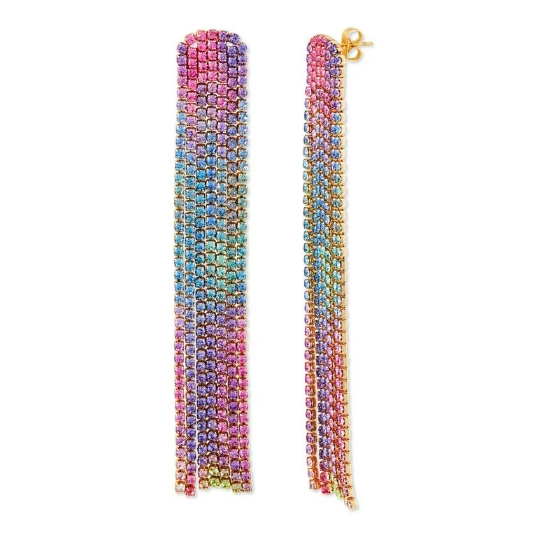 Scoop Womens 14K Gold Flash-Plated Multi-Color Crystal Chain Drop Statement Earrings | Walmart (US)